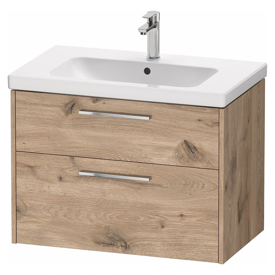 Duravit D-Code 80 Cm Mat Mermer Meşe İki Çekmeceli Krom Kulplu Lavabo Dolabı