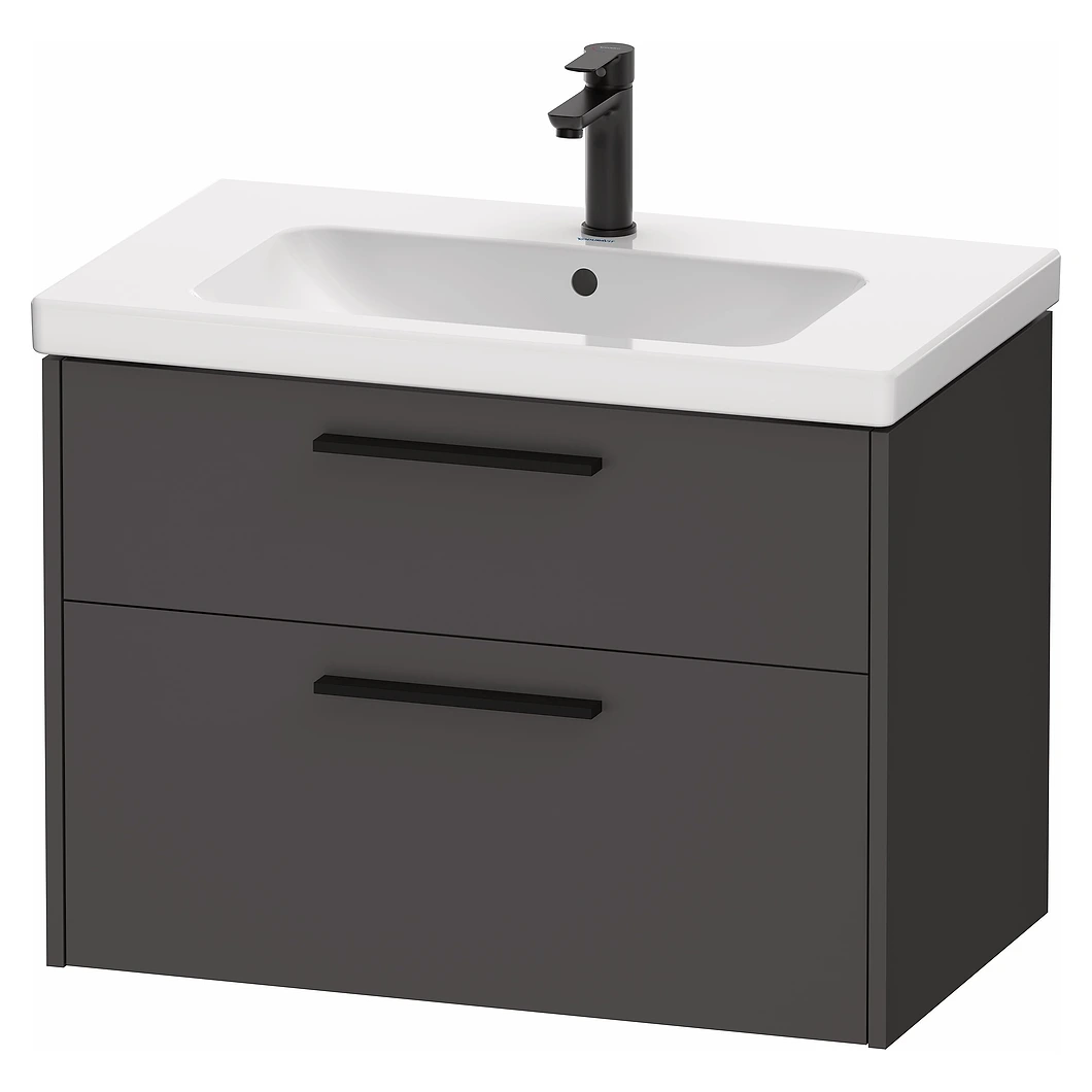 Duravit D-Code 80 Cm Mat Grafit İki Çekmeceli Siyah Kulplu Lavabo Dolabı