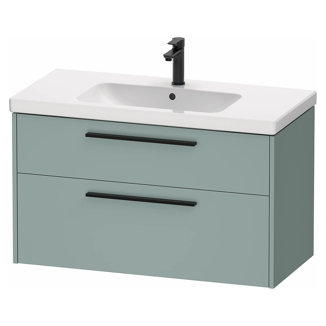 Duravit D-Code 100 Cm Mat Fiyort Yeşili İki Çekmeceli Siyah Kulplu Lavabo Dolabı