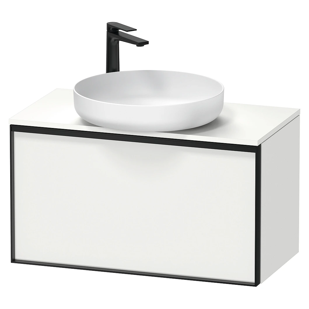 Duravit Vitrium 80 Cm Mat Beyaz Bir Çekmeceli Grafit Kulplu Lavabo Dolabı