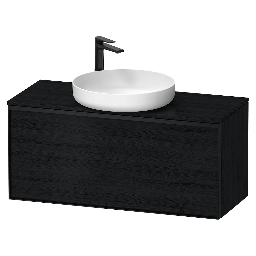 Duravit Vitrium 100 Cm Mat Siyah Meşe Bir Çekmeceli Grafit Kulplu Lavabo Dolabı