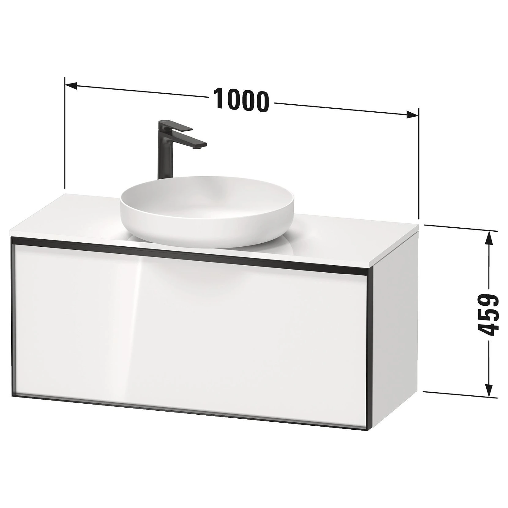 Duravit Vitrium 100 Cm Mat Siyah Meşe Bir Çekmeceli Grafit Kulplu Lavabo Dolabı 2