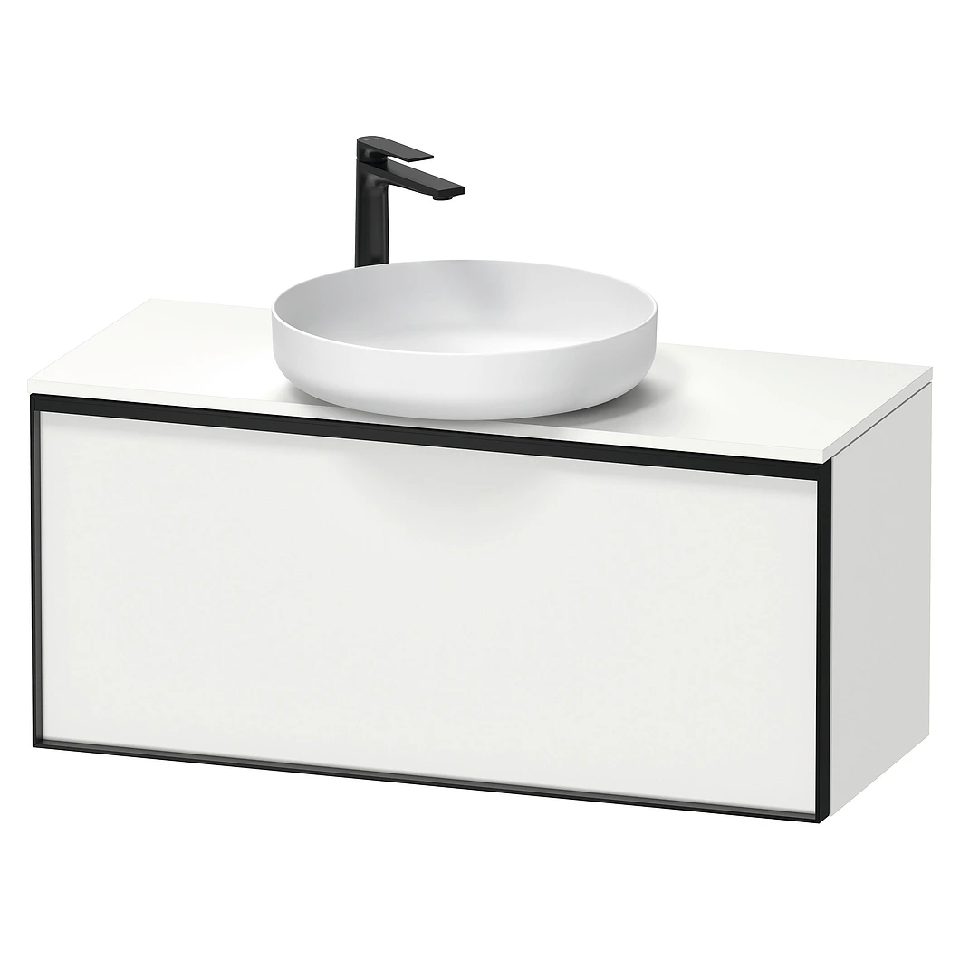 Duravit Vitrium 100 Cm Mat Beyaz Bir Çekmeceli Grafit Kulplu Lavabo Dolabı