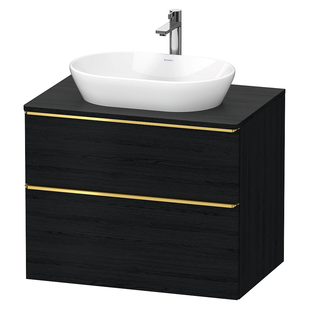 Duravit D-Neo 80 Cm Mat Siyah Meşe İki Çekmeceli Altın Kulplu Lavabo Dolabı