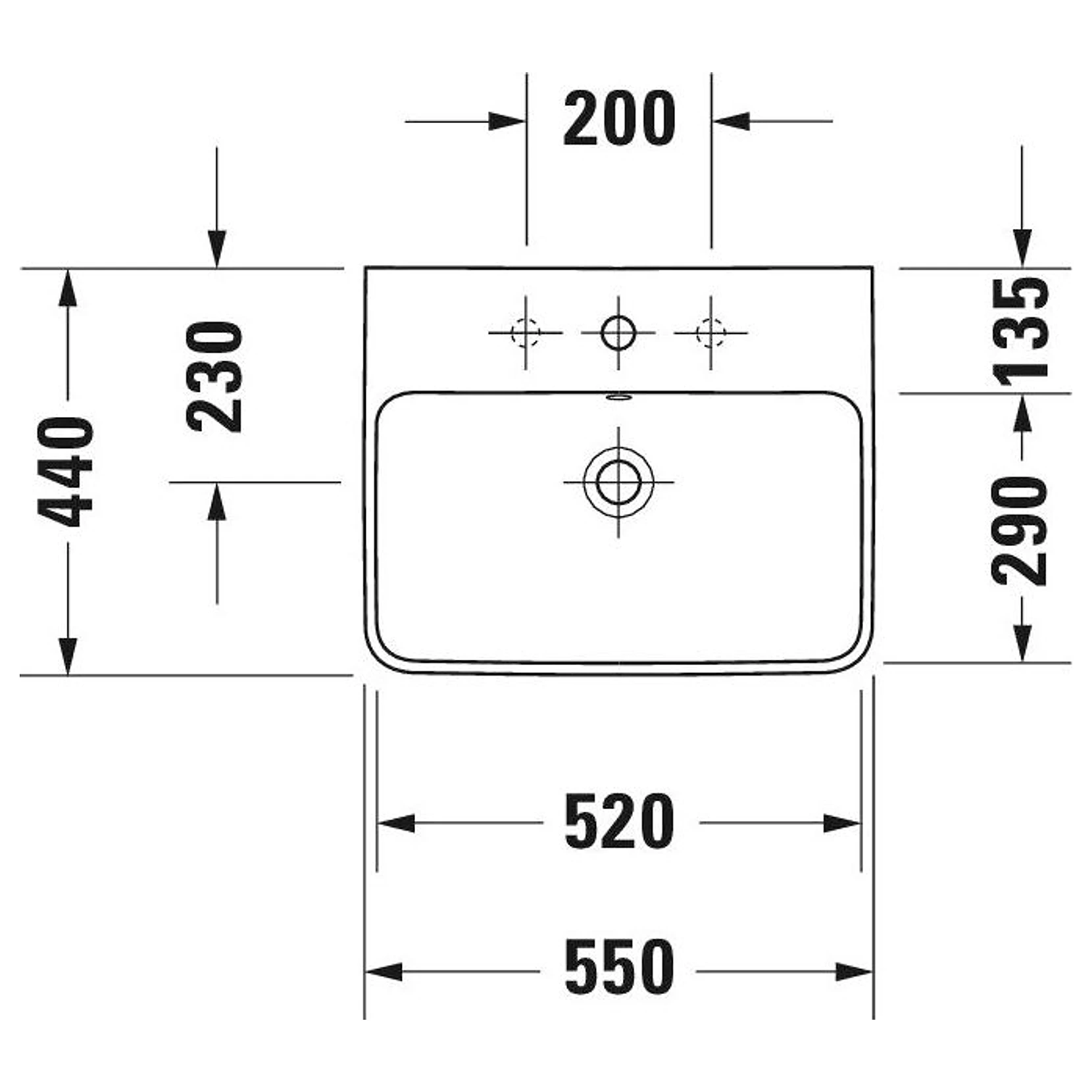 Duravit ME by Starck 55 Cm Beyaz Tek Armatür Delikli Lavabo 2