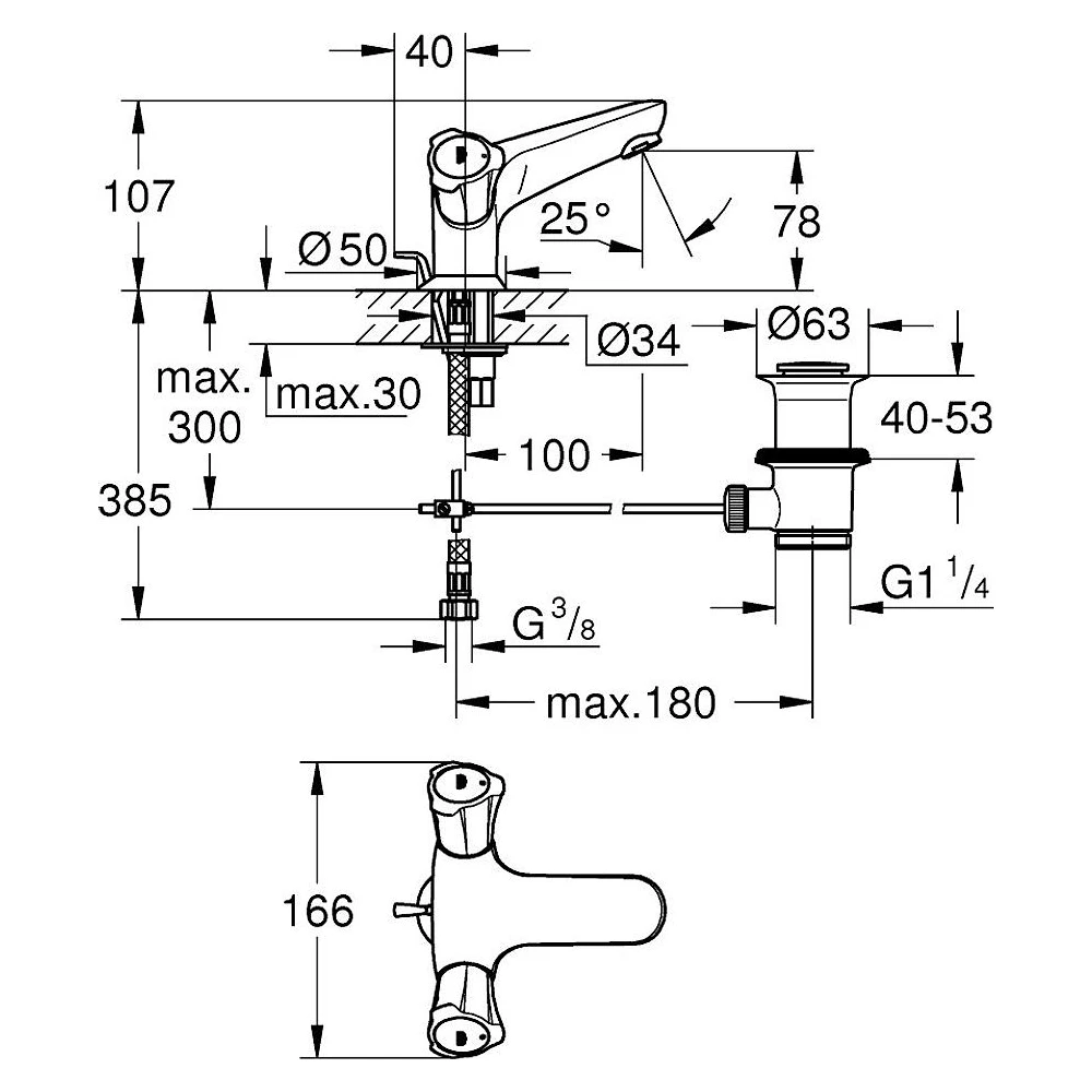 Grohe Costa L Krom Tek Delikli Lavabo Bataryası 2
