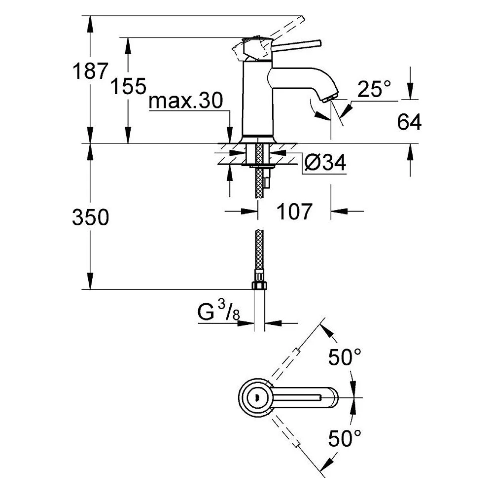 Grohe BauClassic Krom Süzgeçsiz Lavabo Bataryası 2
