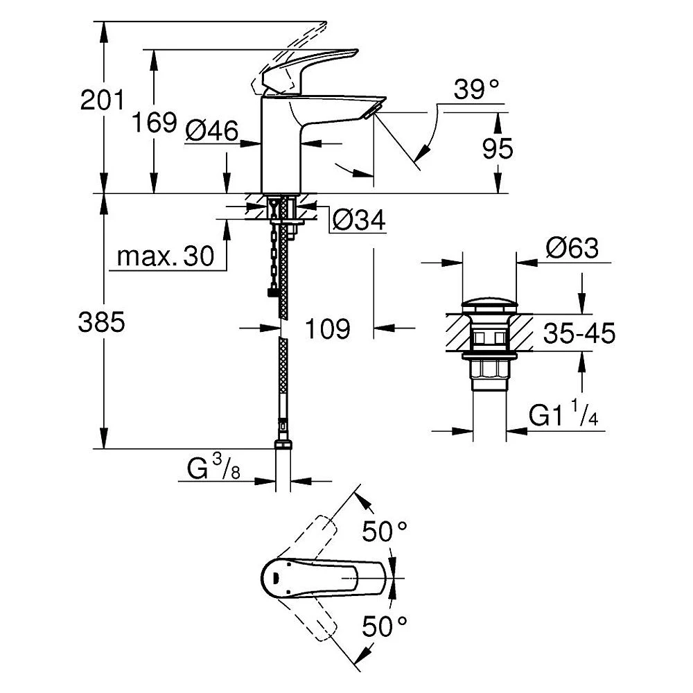 Grohe Eurosmart 2021 Krom Pop-up S Lavabo Bataryası 23988003 2