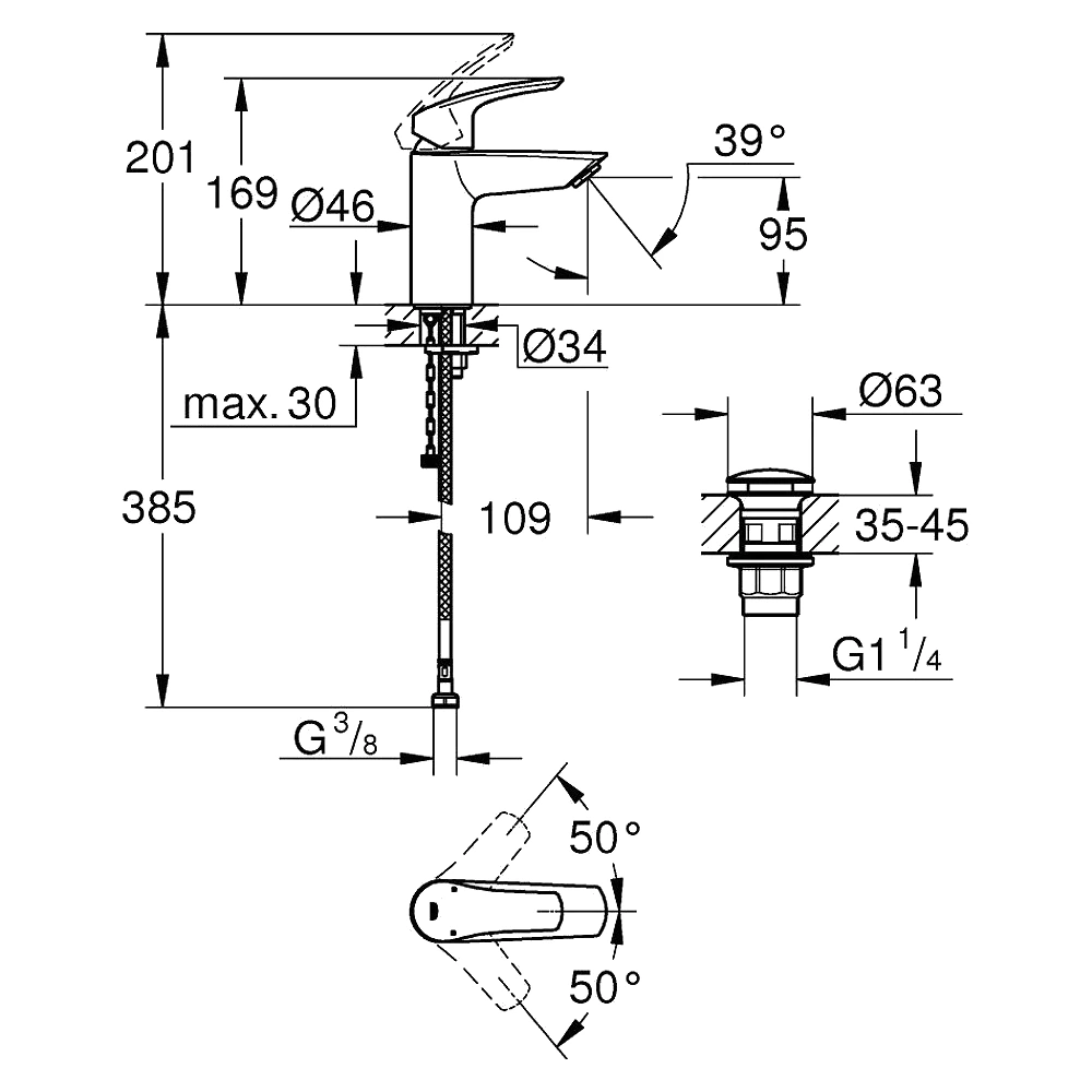 Grohe Eurosmart Krom Pop-up S Lavabo Bataryası 23988003 2