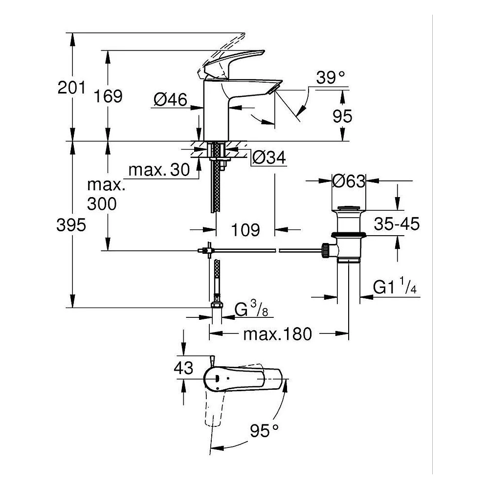 Grohe Eurosmart Siyah Soğuk Başlangıçlı S Lavabo Bataryası 2