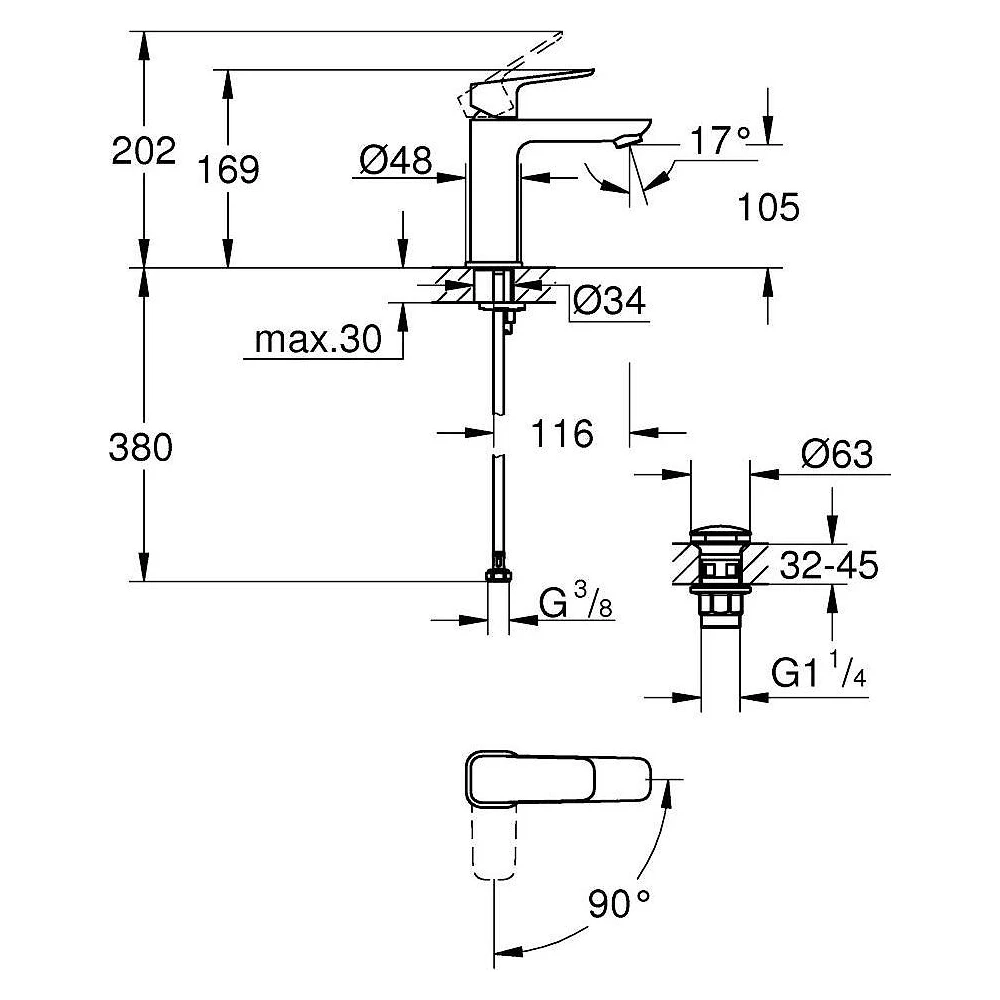 Grohe Cubeo Krom Soğuk Başlangıçlı Bas-Aç M Lavabo Bataryası 2