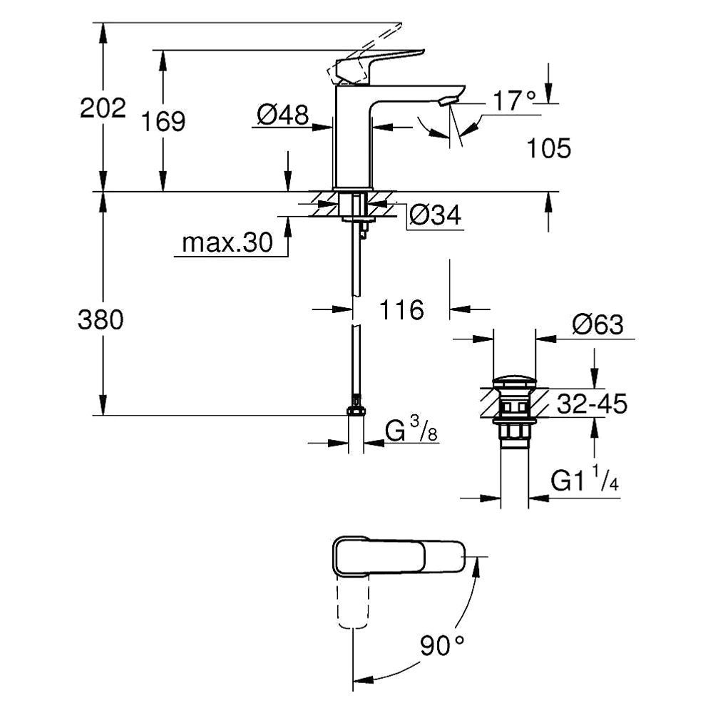 Grohe Cubeo Siyah Soğuk Başlangıçlı Bas-Aç Lavabo Bataryası 2