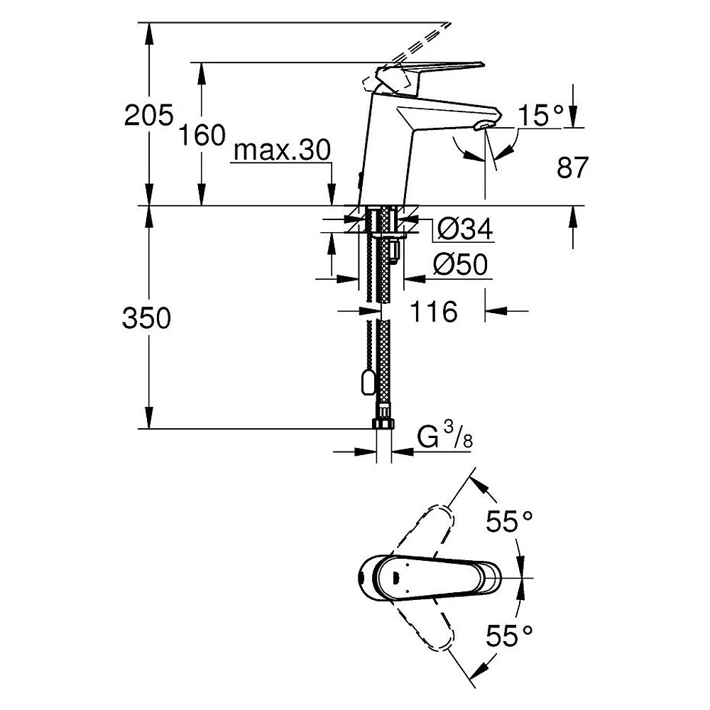 Grohe Eurodisc Cosmopolitan Krom Zincirli S Lavabo Bataryası 2
