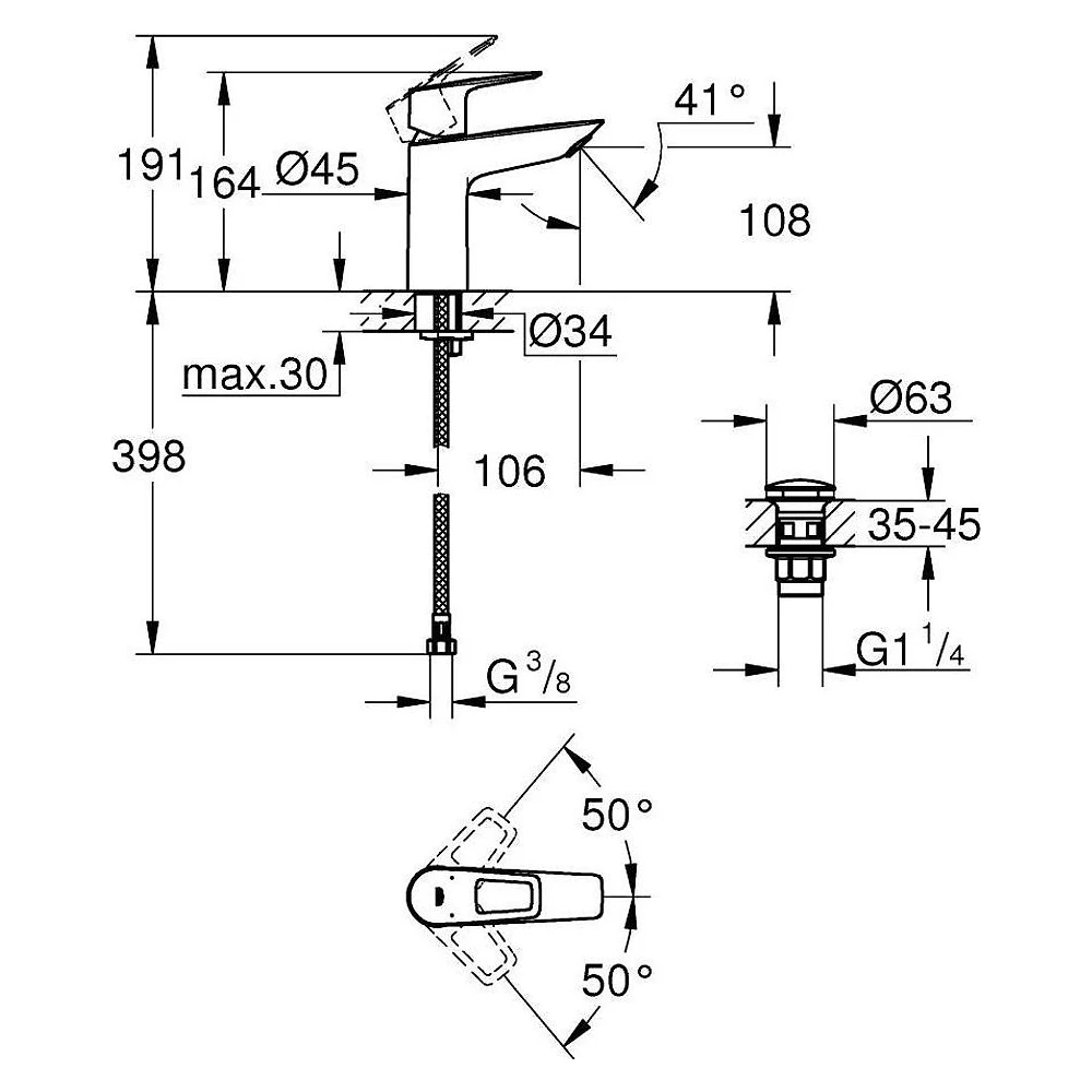 Grohe Start Loop 2020 Siyah Bas-Aç Süzgeç M Lavabo Bataryası 2