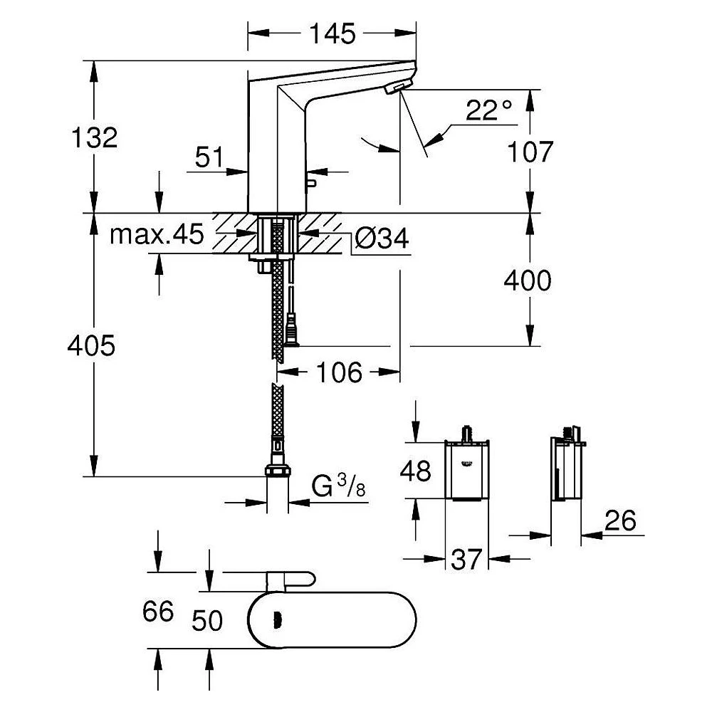 Grohe Get E Siyah Pilli Fotoselli Lavabo Bataryası 2