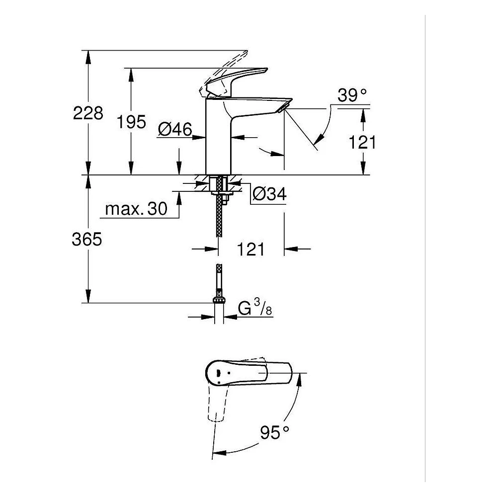 Grohe Eurosmart 2021 Siyah Süzgeçsiz M Lavabo Bataryası 23395243E 2