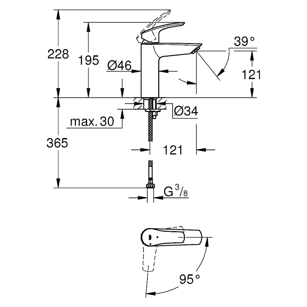 Grohe Eurosmart Siyah Süzgeçsiz M Lavabo Bataryası 23395243E 2