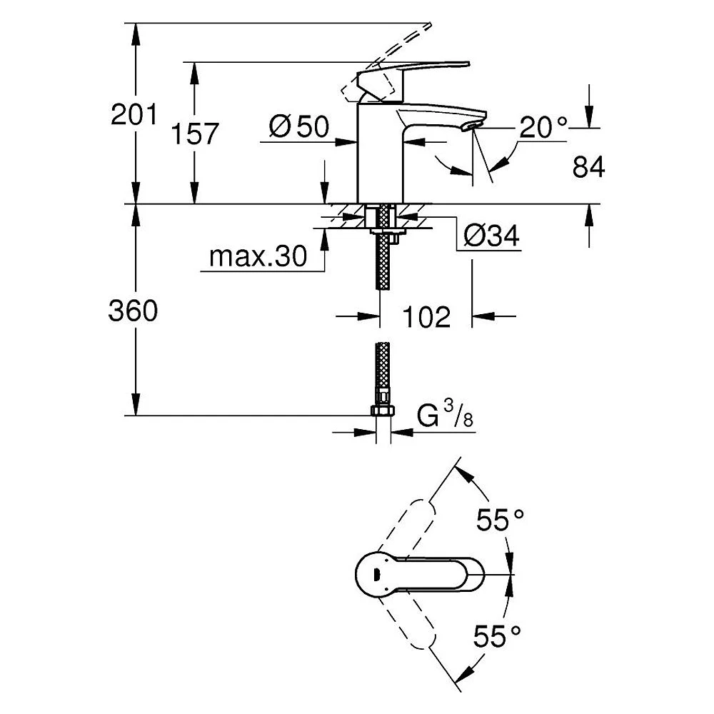 Grohe Eurostyle Cosmopolitan Süzgeçsiz S Lavabo Bataryası 2