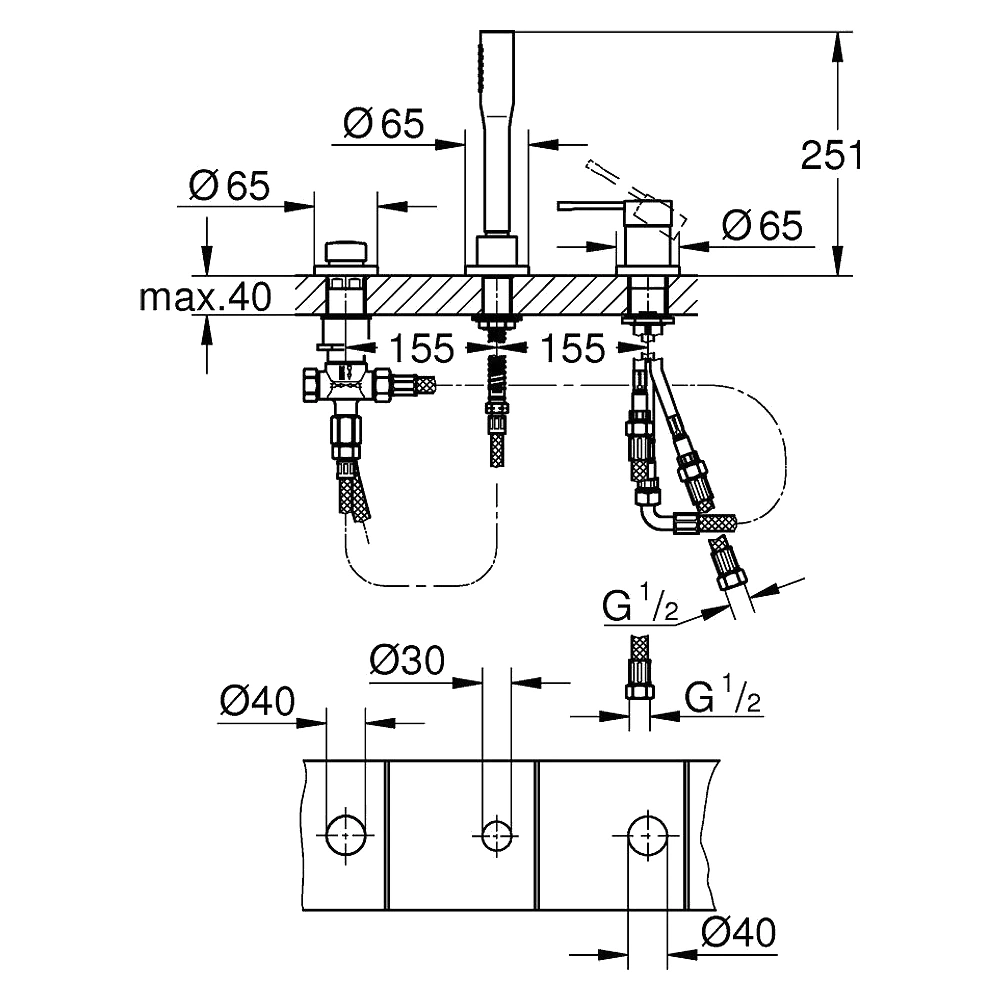 Grohe Essence Krom 3 Delikli Küvet Bataryası 2