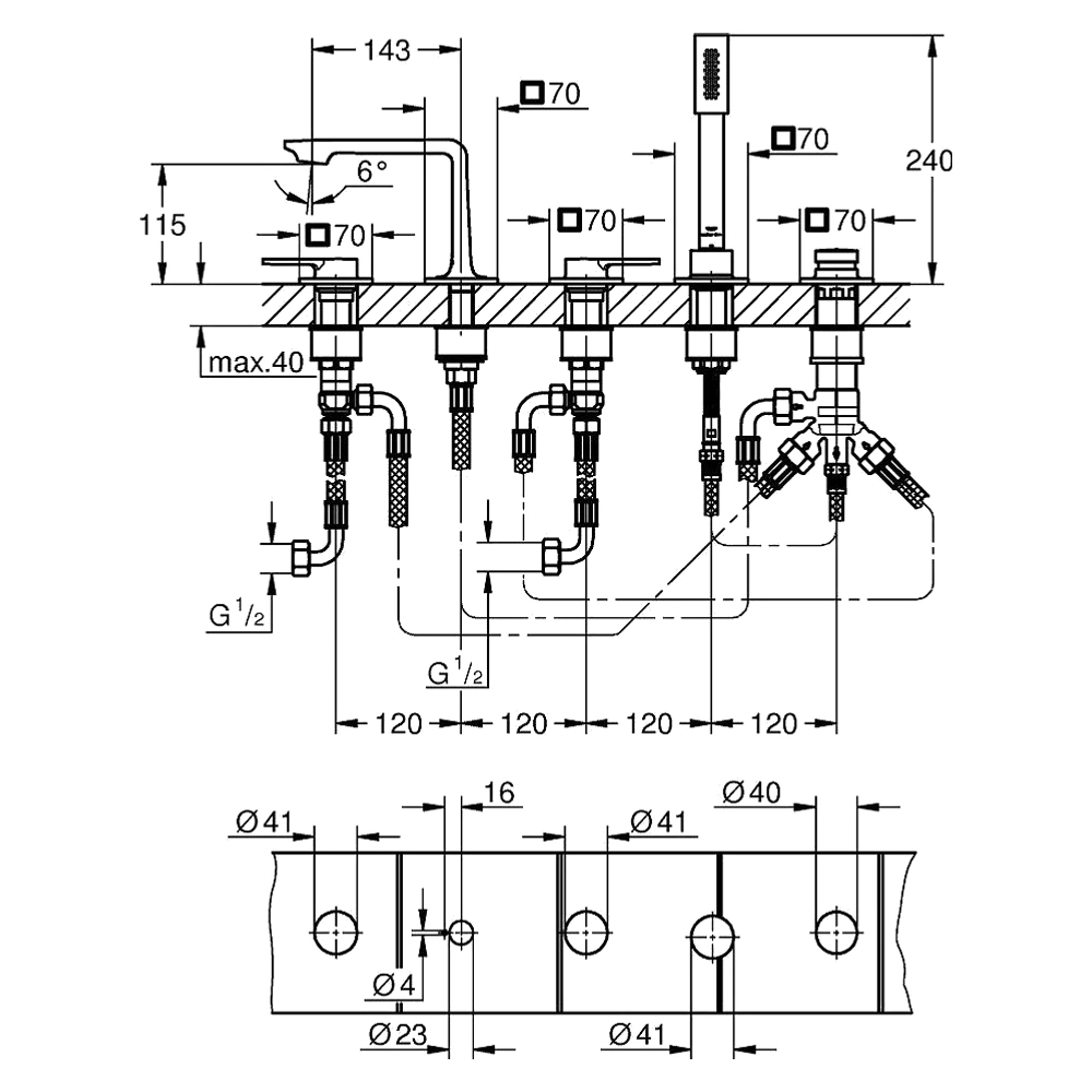 Grohe Allure Paslanmaz Çelik 5 Delikli Küvet Bataryası 2