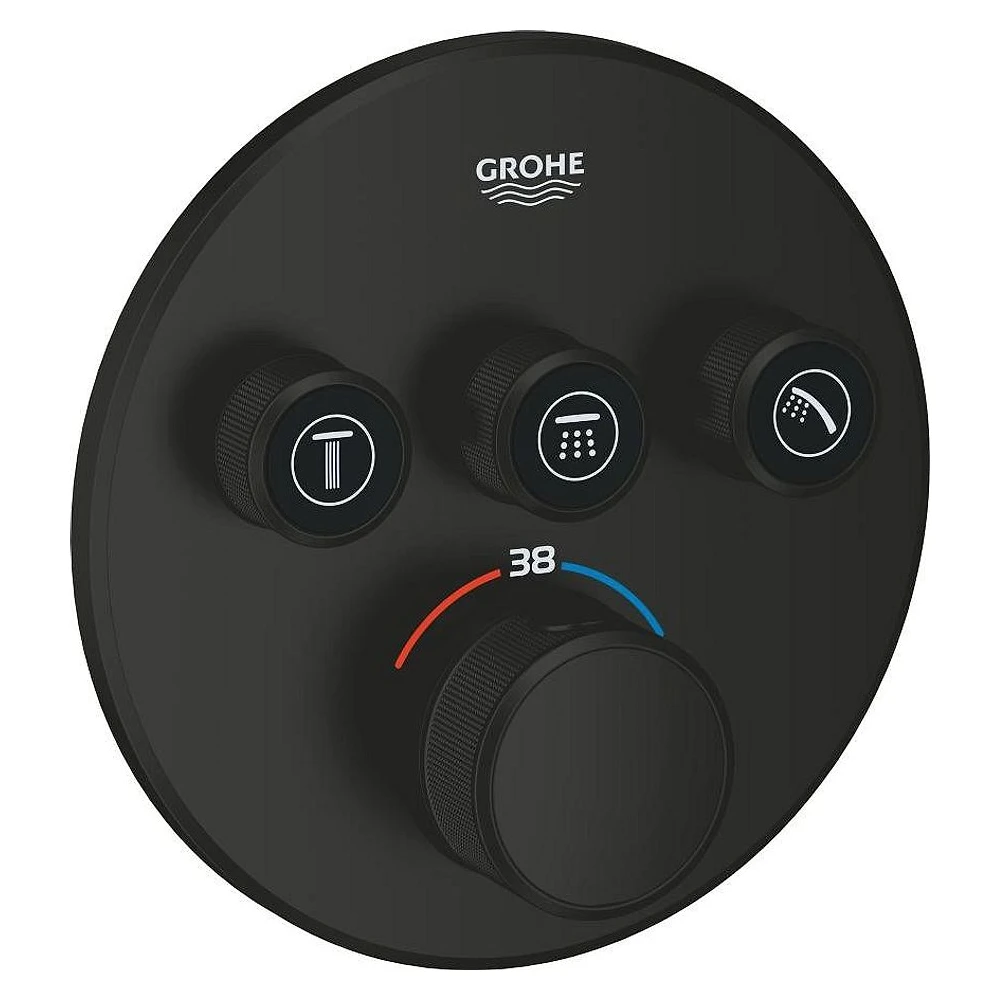 Grohe SmartControl Siyah Yuvarlak 3 Valfli Termostat