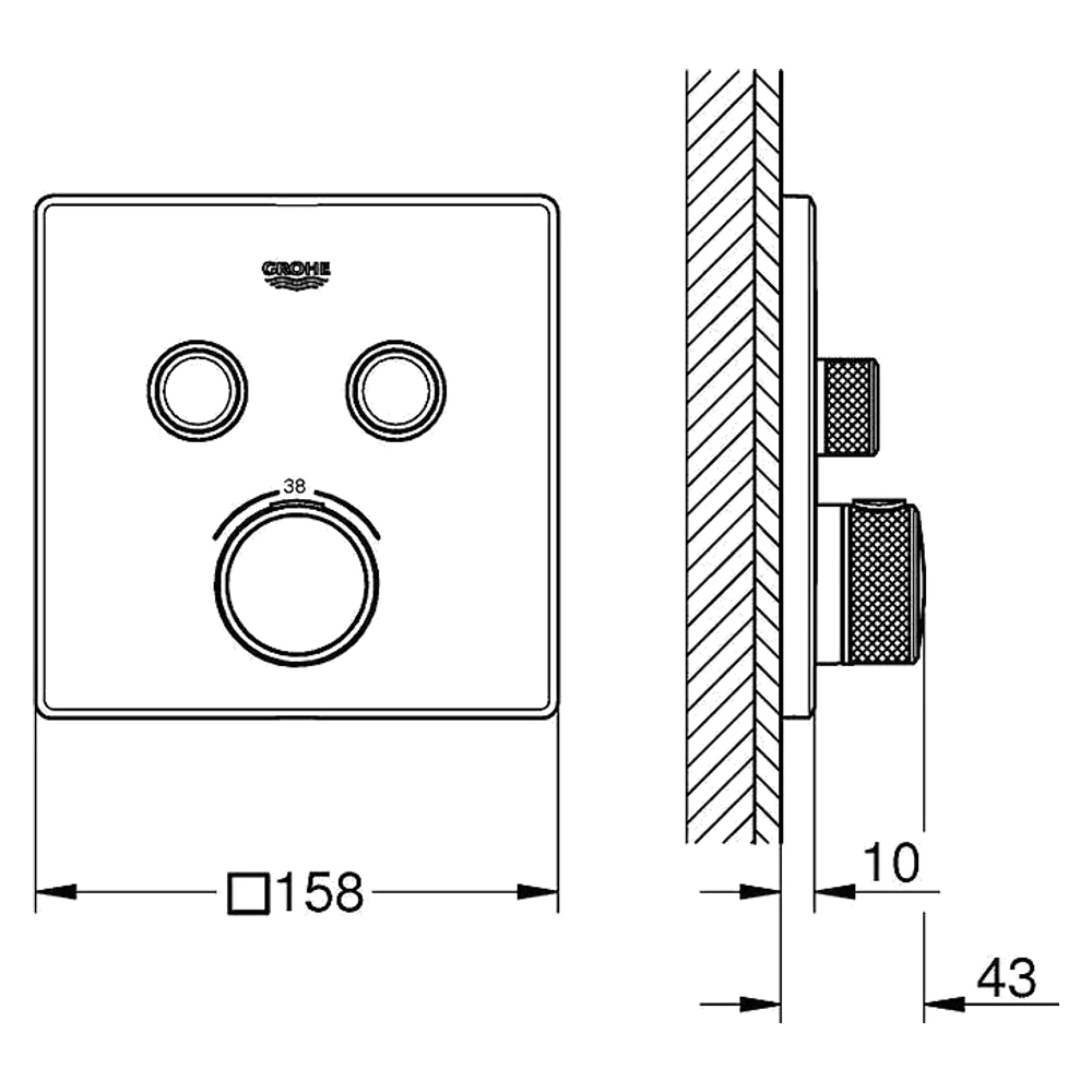 Grohe SmartControl Siyah Kare 2 Valfli Termostat 2