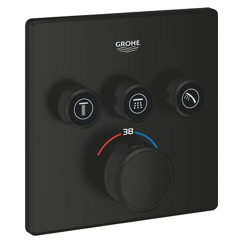 Grohe SmartControl Siyah Kare 3 Valfli Termostat