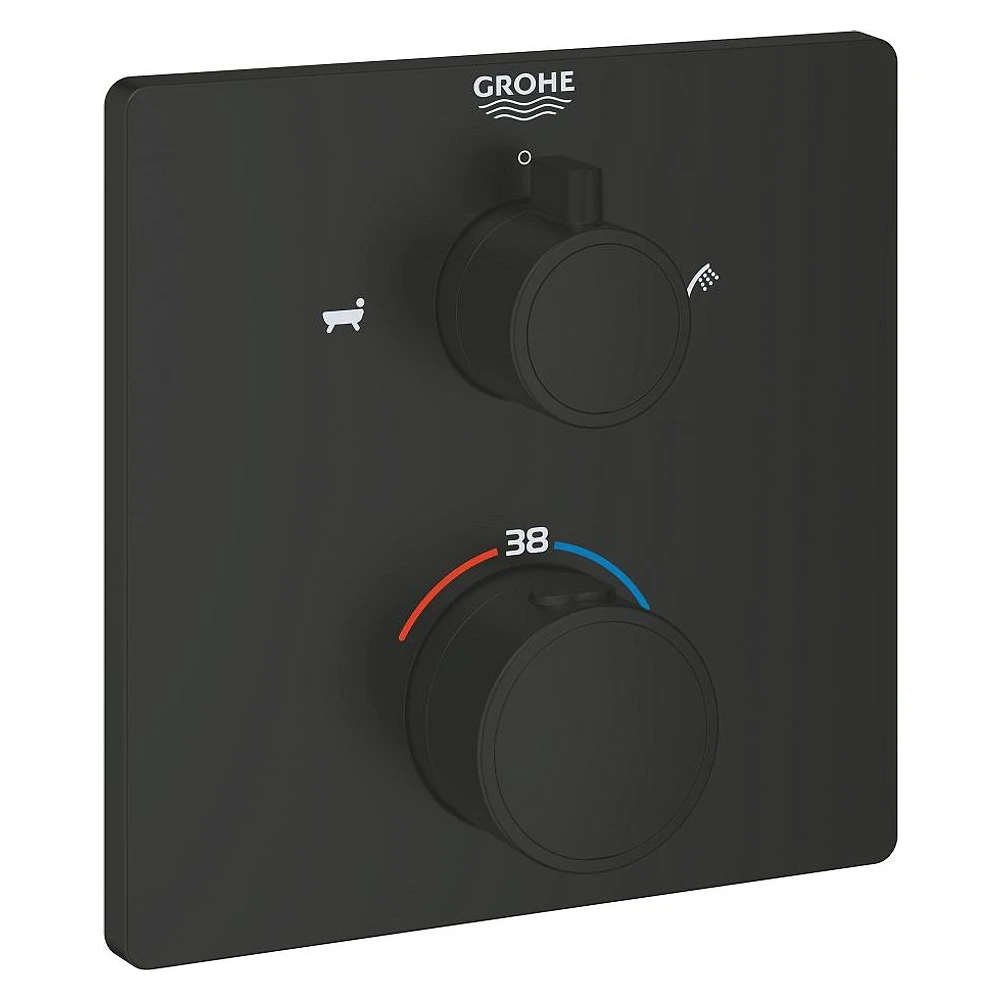 Grohe Grohtherm Siyah Kare Termostatik Küvet Bataryası