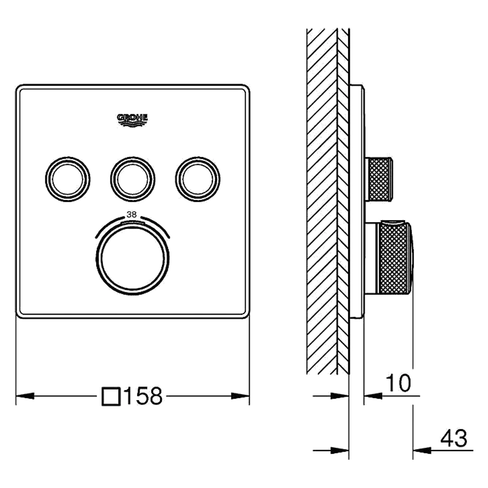Grohe SmartControl Phantom Siyah Kare 3 Valfli Termostat 2
