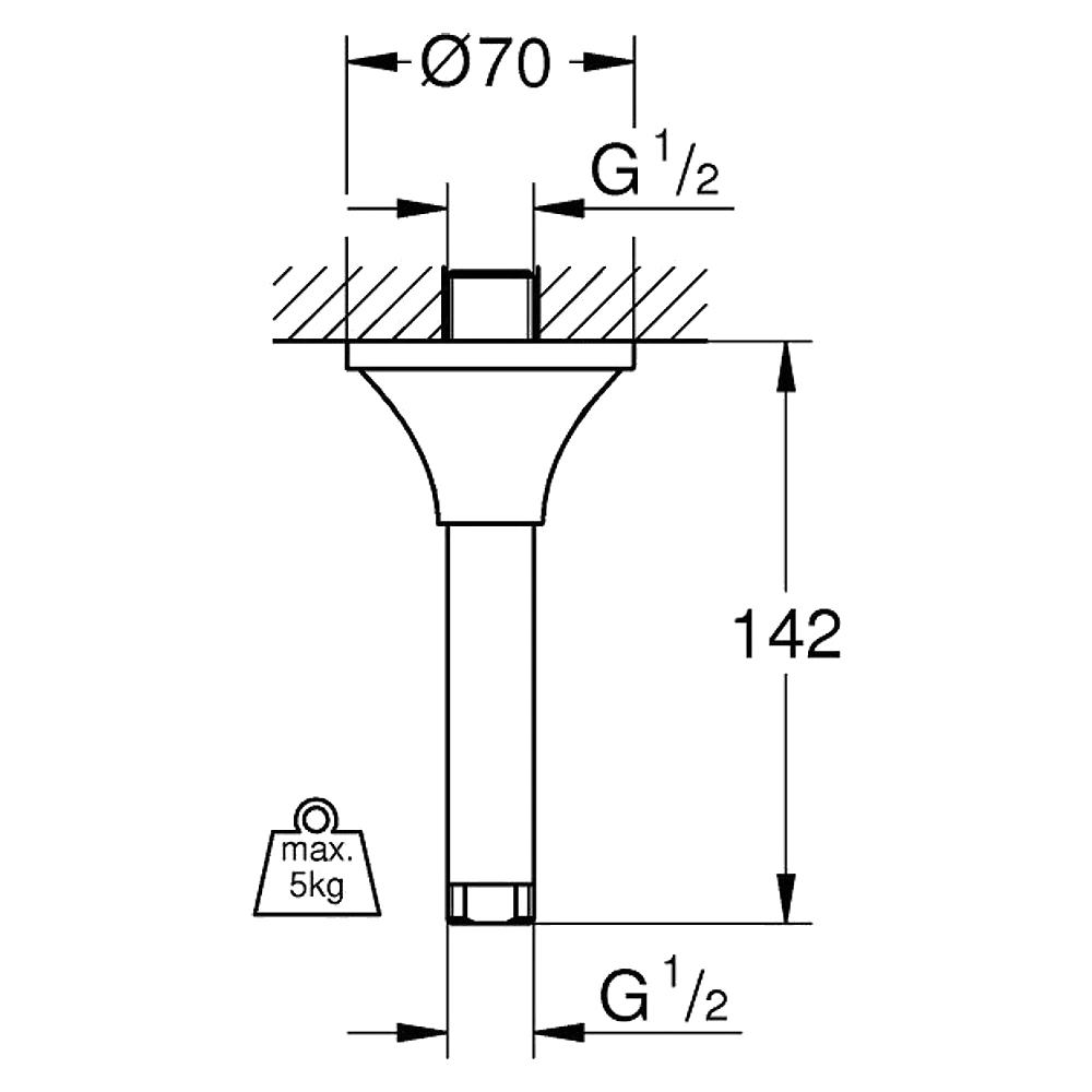 Grohe Rainshower Grandera Krom 142 Mm Tavan Duş Dirseği 2