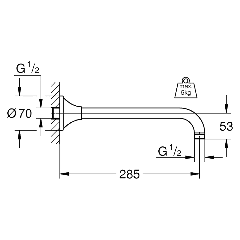 Grohe Rainshower Grandera Krom Altın 285 Mm Duş Dirseği 2