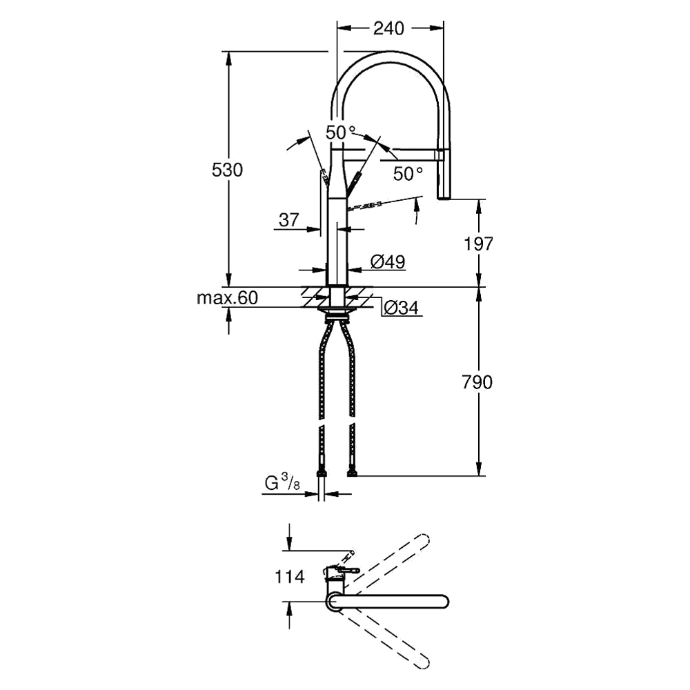 Grohe Essence Krom Profesyonel Spreyli Eviye Bataryası 2