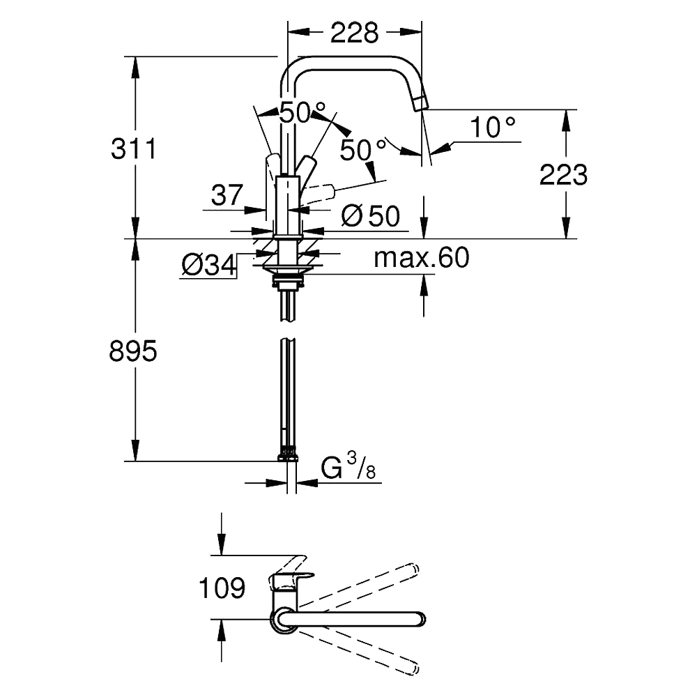Grohe Eurosmart Krom Yüksek Eviye Bataryası 2