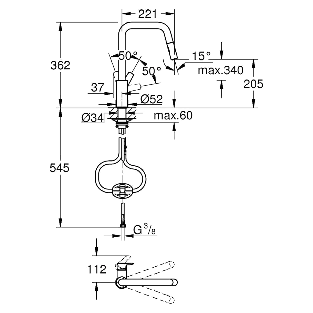 Grohe Eurosmart Krom 2 Akışlı Yüksek Eviye Bataryası 2