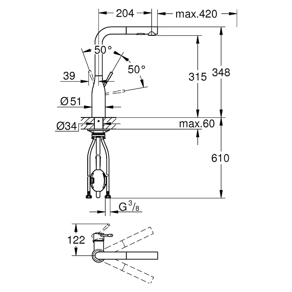 Grohe Essence Siyah 2 Akışlı Yüksek Eviye Bataryası 2