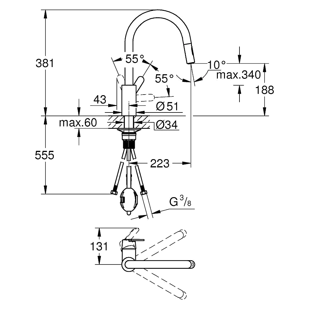 Grohe Get Siyah 2 Akışlı Yüksek Eviye Bataryası 2