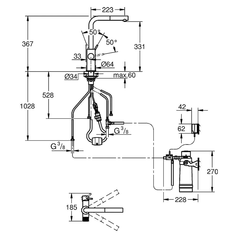 Grohe Blue Pure Minta Krom Spiralli Filtreli Eviye Bataryası 2