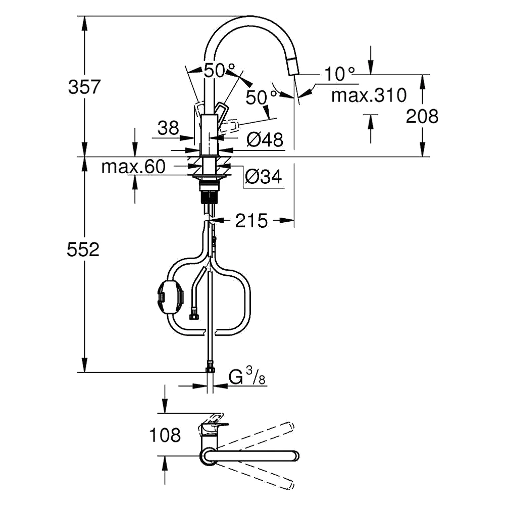 Grohe StartLoop Siyah Spiralli Yüksek Eviye Bataryası 2