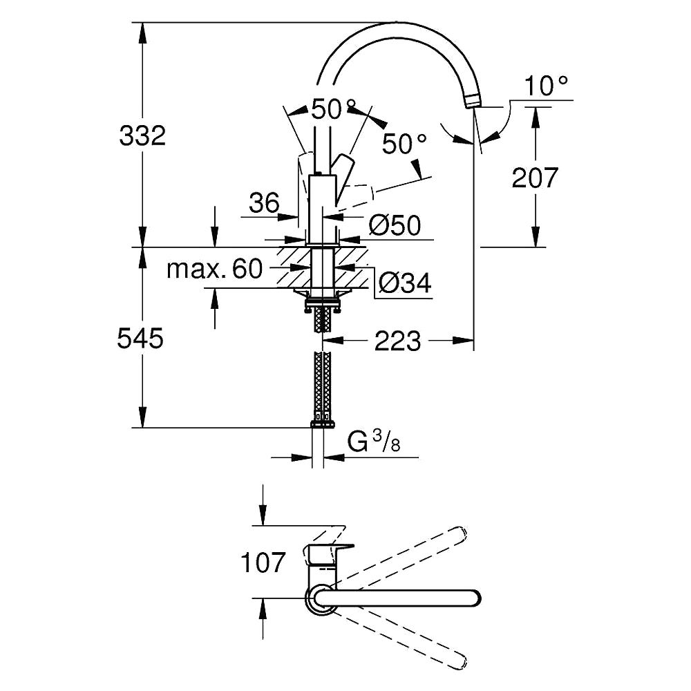 Grohe StartEdge Siyah Yüksek Eviye Bataryası 2