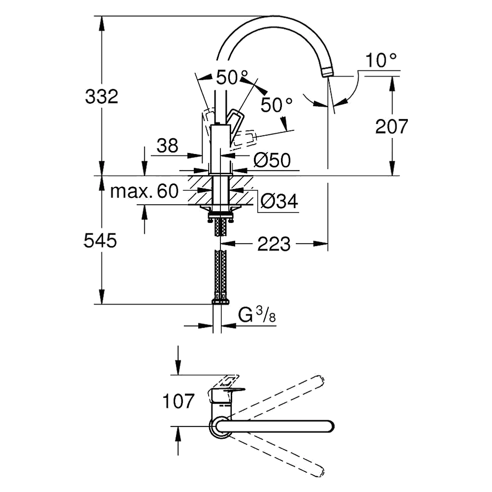 Grohe StartLoop Siyah Yüksek Eviye Bataryası 2