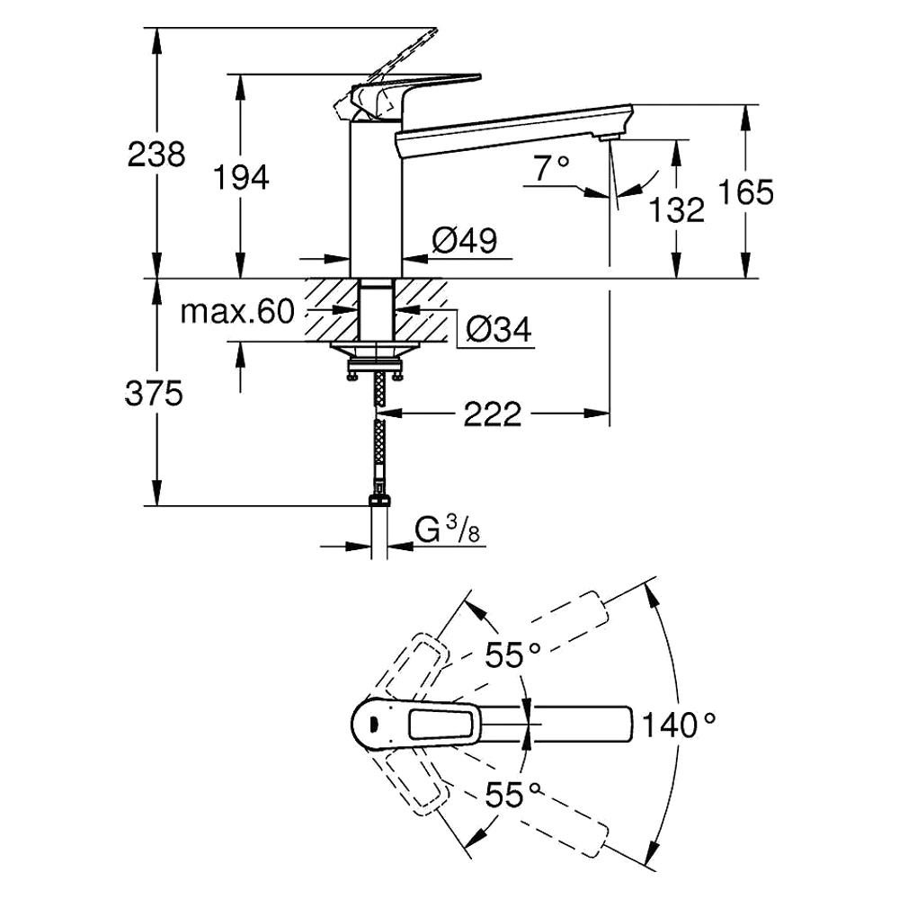 Grohe StartLoop Siyah Orta Çıkışlı Eviye Bataryası 2