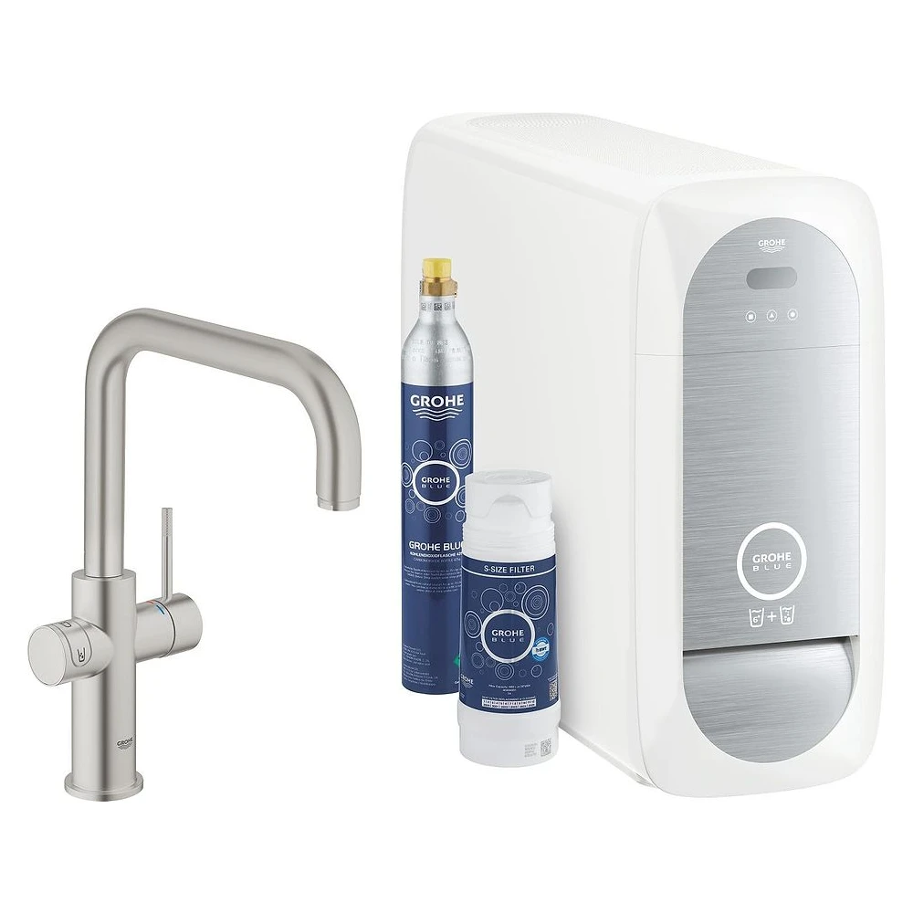 Grohe Blue Home Çelik U Çıkışlı Filtreli Eviye Bataryası