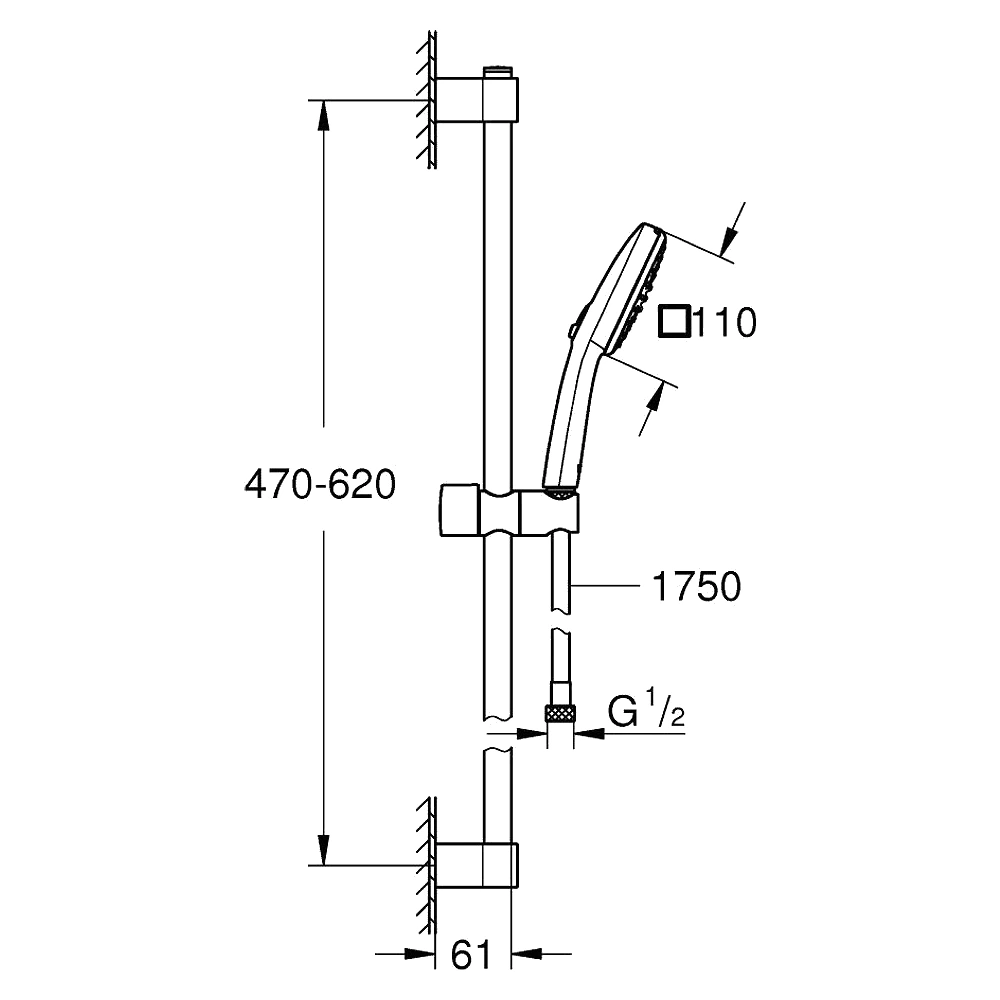 Grohe Tempesta Cube Krom 2 Akışlı 60 Cm Sürgülü Duş Seti 2