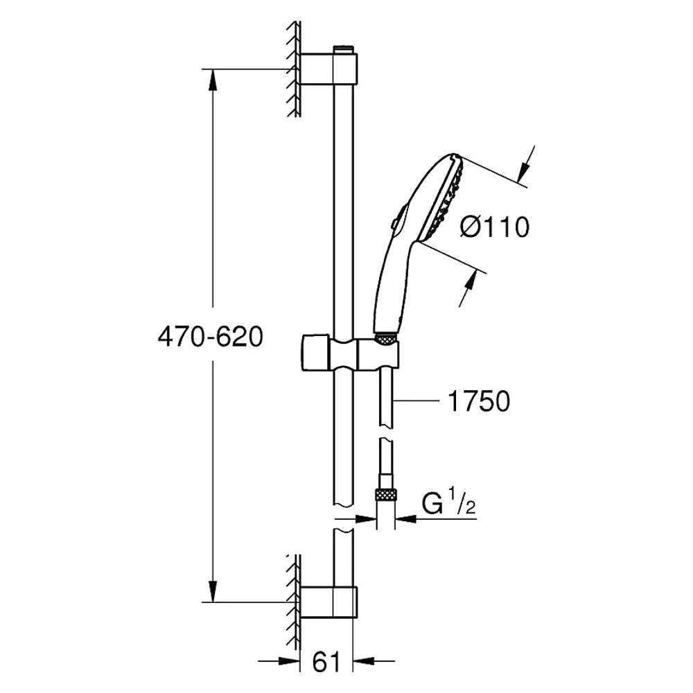 Grohe Tempesta Krom 3 Akışlı 60 Cm Sürgülü Duş Seti 2