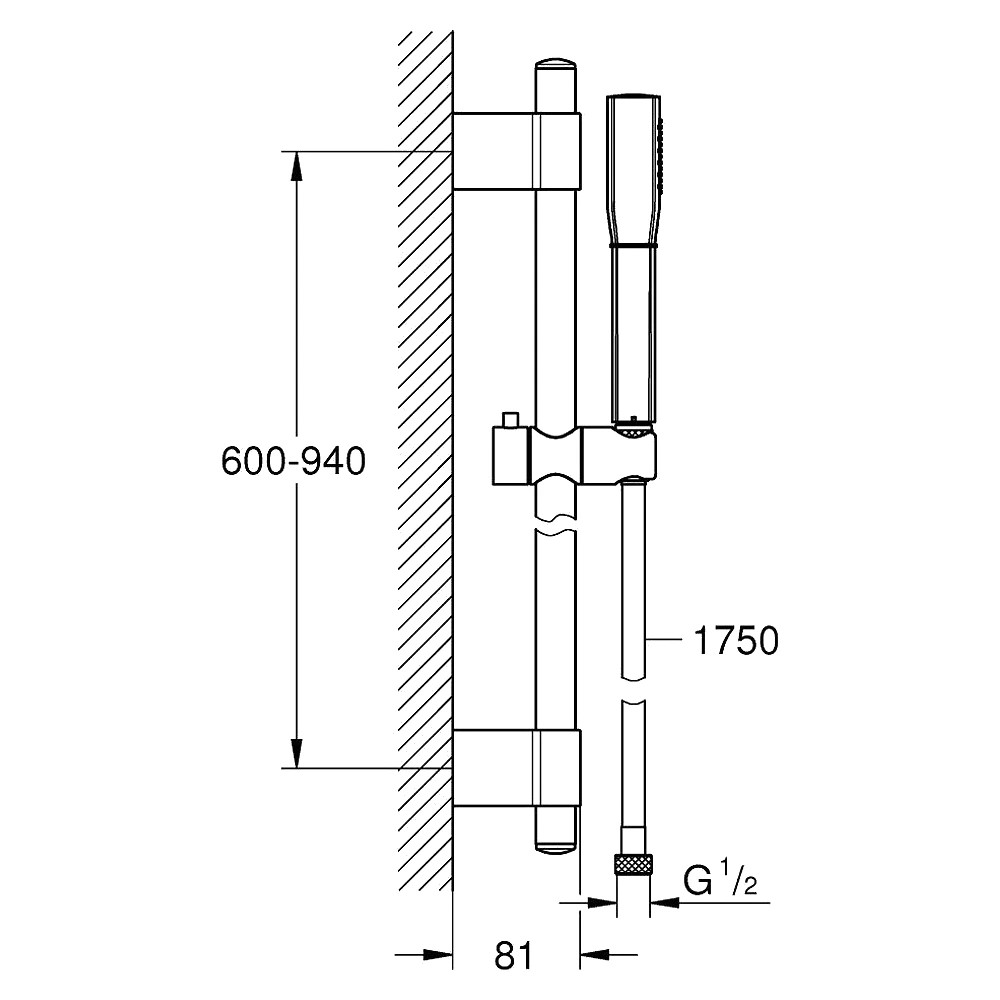 Grohe Grandera Stick Krom 90 Cm Sürgülü Duş Seti 2