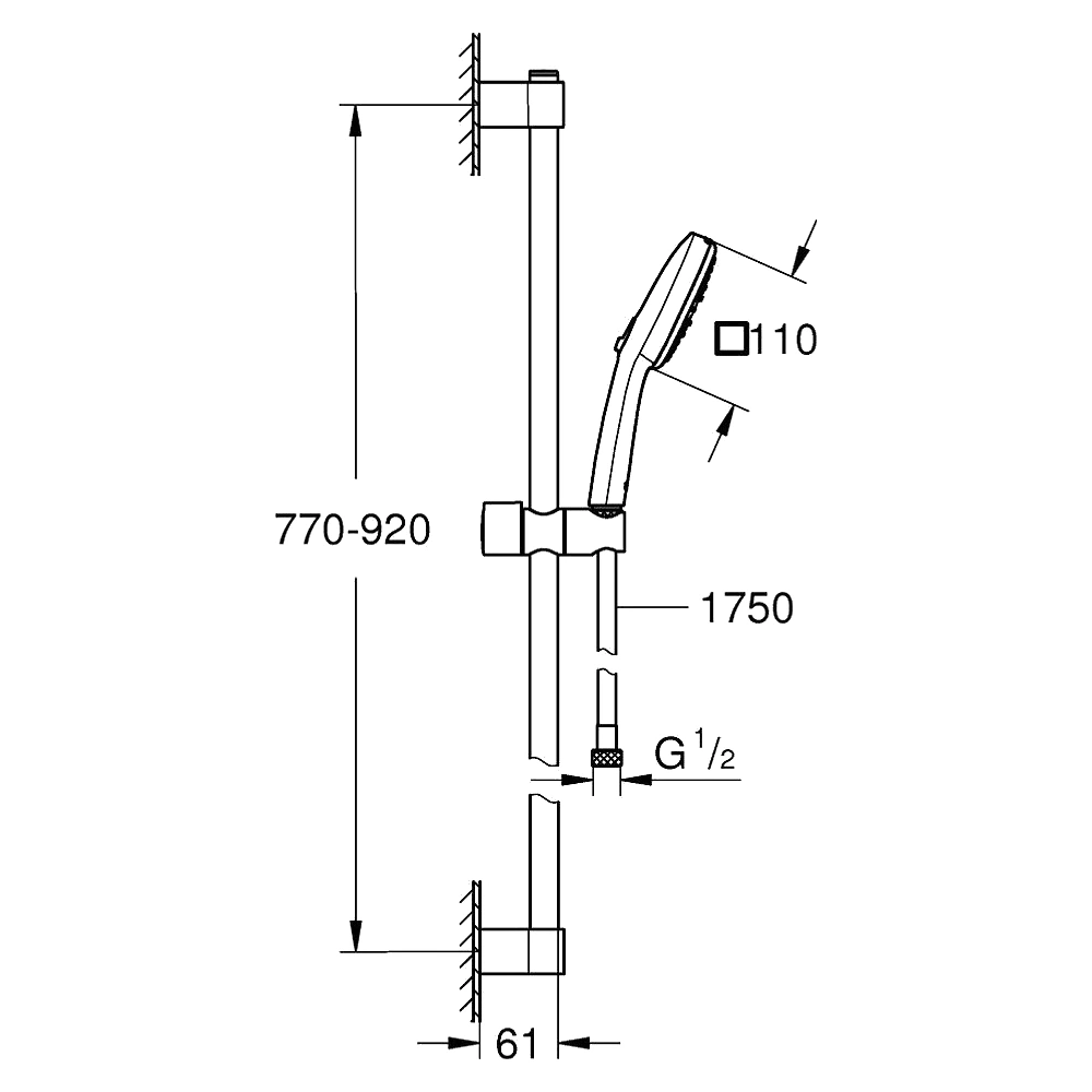 Grohe Tempesta Cube Krom 3 Akışlı 90 Cm Sürgülü Duş Seti 2