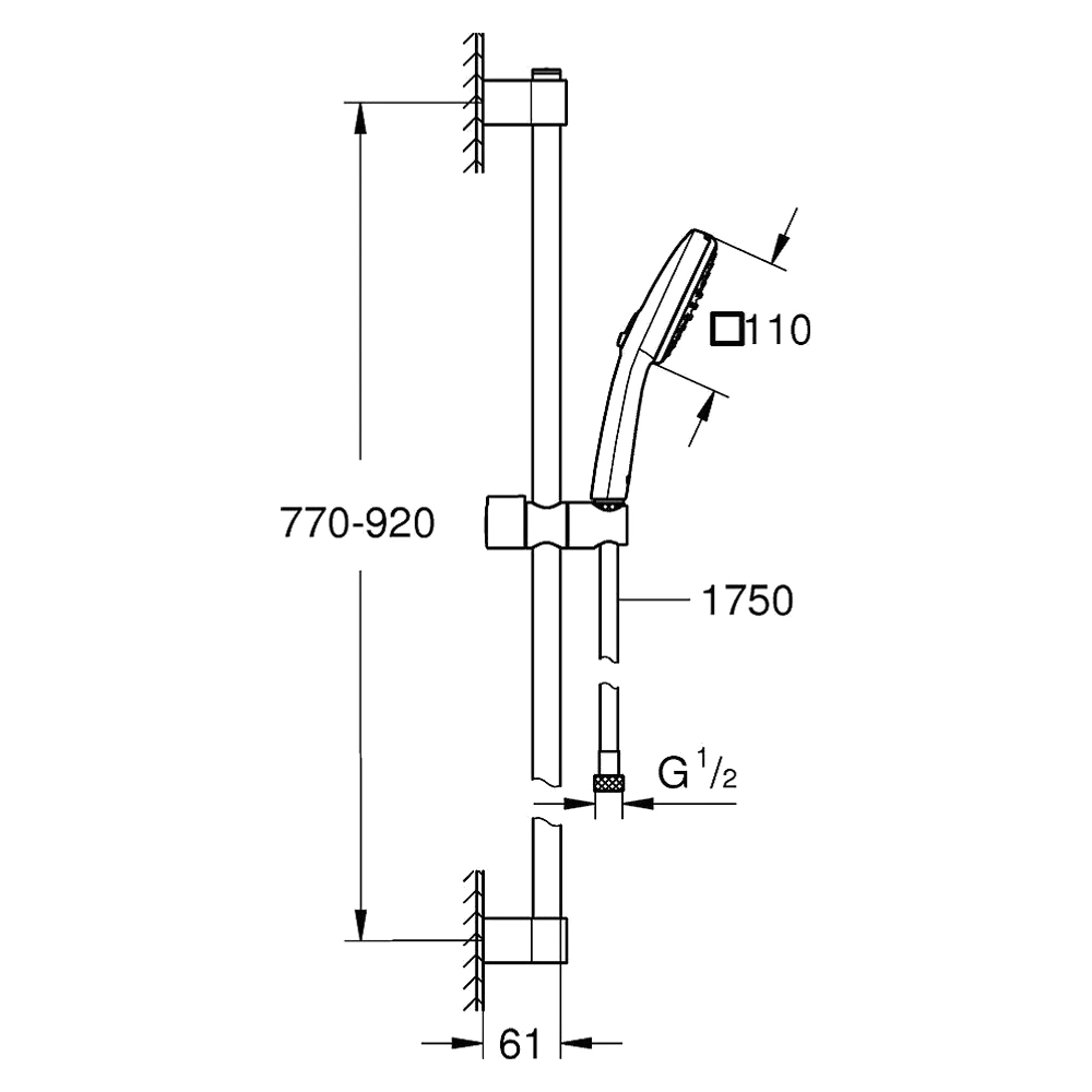 Grohe Tempesta Cube Siyah 2 Akışlı 90 Cm Sürgülü Duş Seti 2