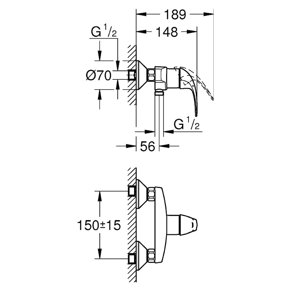 Grohe BauCurve Krom Sıva Üstü Duş Bataryası 2