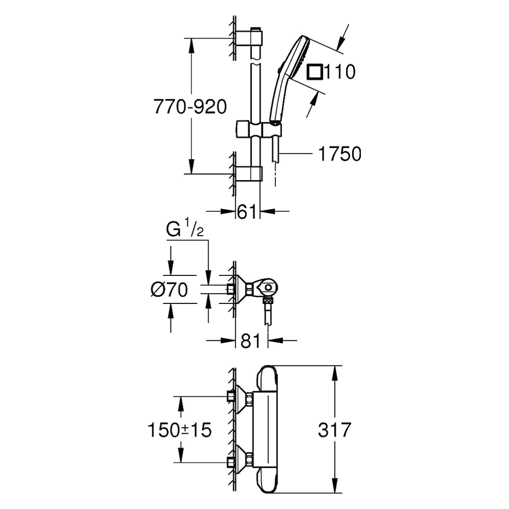 Grohe Grohtherm Krom Termostatik Duş Seti 90 Cm 2