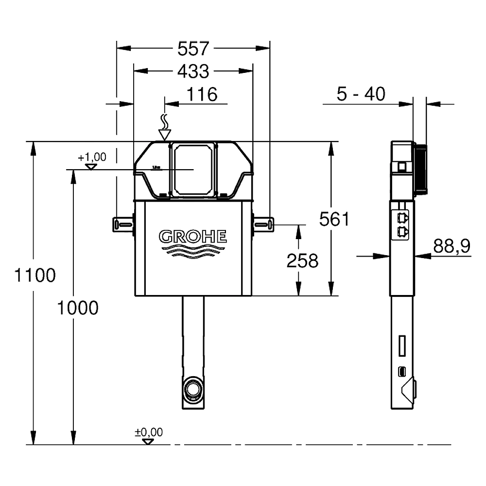Grohe Solo 113 Cm 89 Mm Gömme Rezervuar 39694000 2